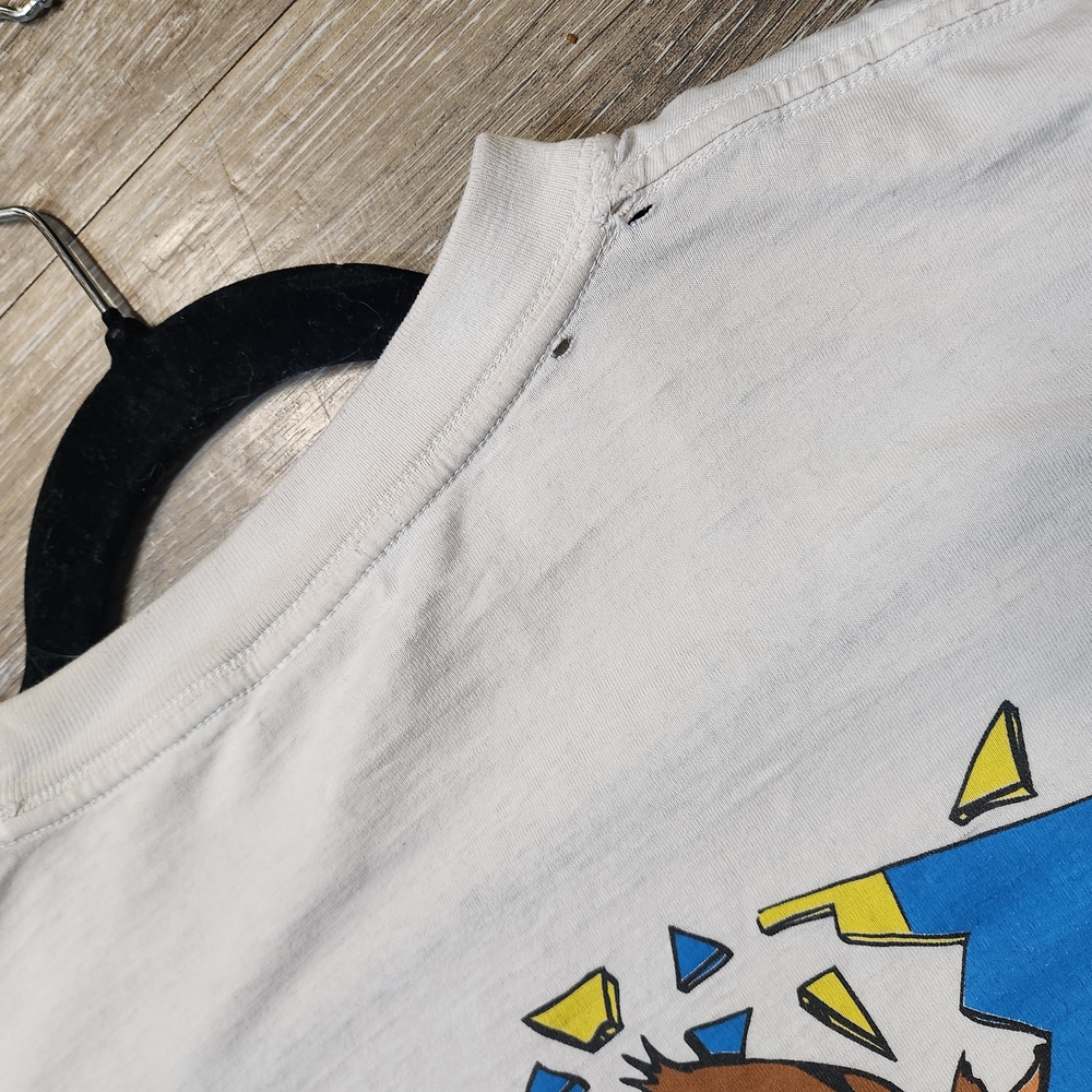 Vintage 90s Made In Sweden Disyressed MooseWarning White Graphic Tee - Picture 6 of 9